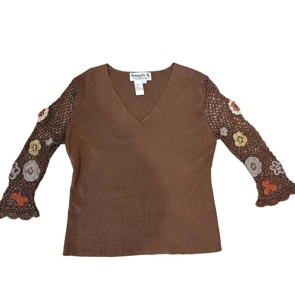 Vintage Crochet Floral Bell Sleeve V Neck Top XL Boho Y2K Fairy Whimsigoth
